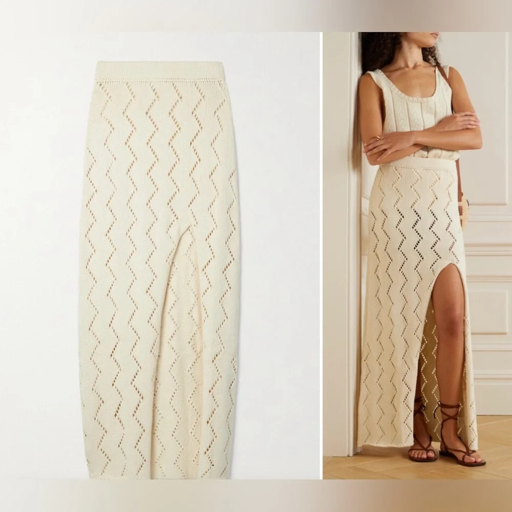 SAVANNAH MORROW THE LABEL Lauryn‎ pointelle-knit organic cotton midi Skirt - Picture 8 of 9